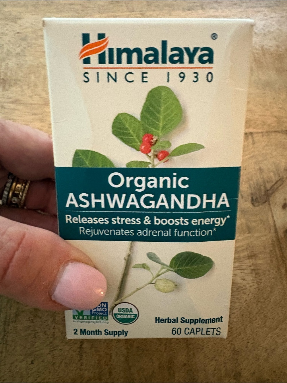 Organic Ashwagandha Herbal Supplement, 60 Caplets, Reduces Stress & Boosts Enery